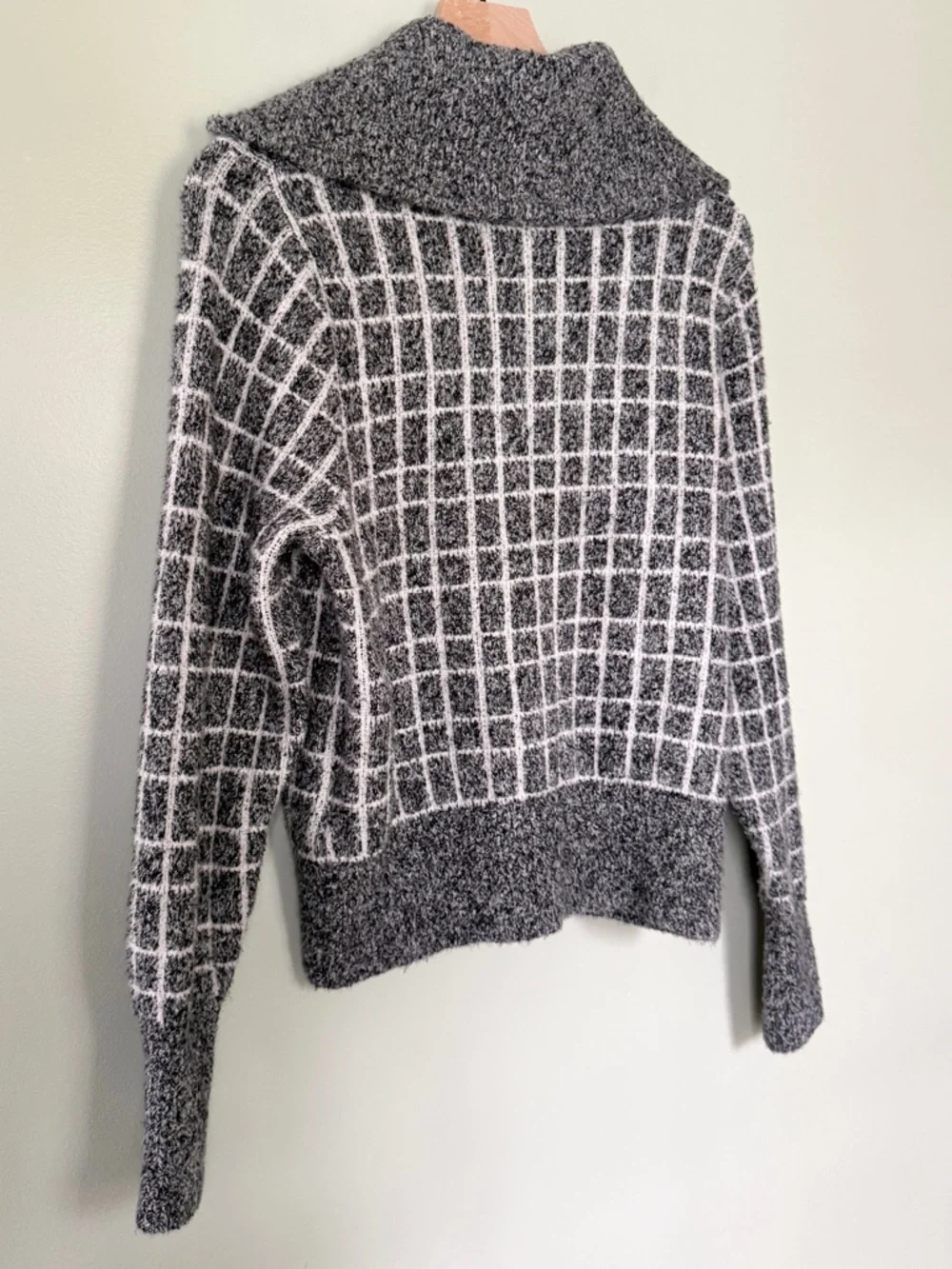 Varley Furley Half‎ Zip Knit Sweater Plaid Grey White Women’s Size XS